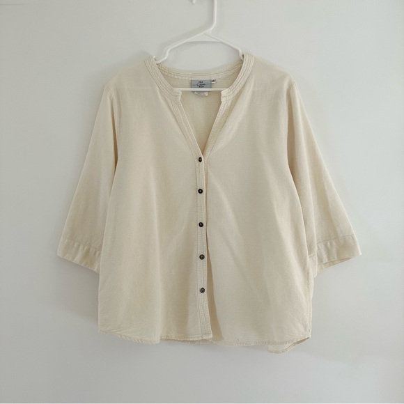 Hot Cotton Tops - Hot Cotton Marc Ware Womens Button Up Top Size 1X Lagom 3/4 Sleeve Coastal Beach